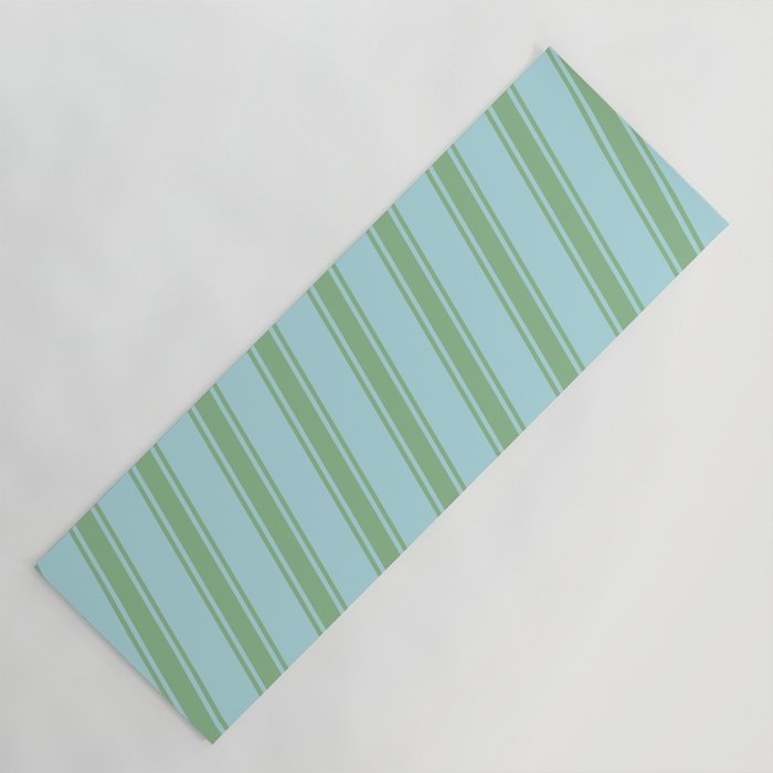 Powder Blue and Dark Sea Green Colored Striped/Lined Pattern Yoga Mat