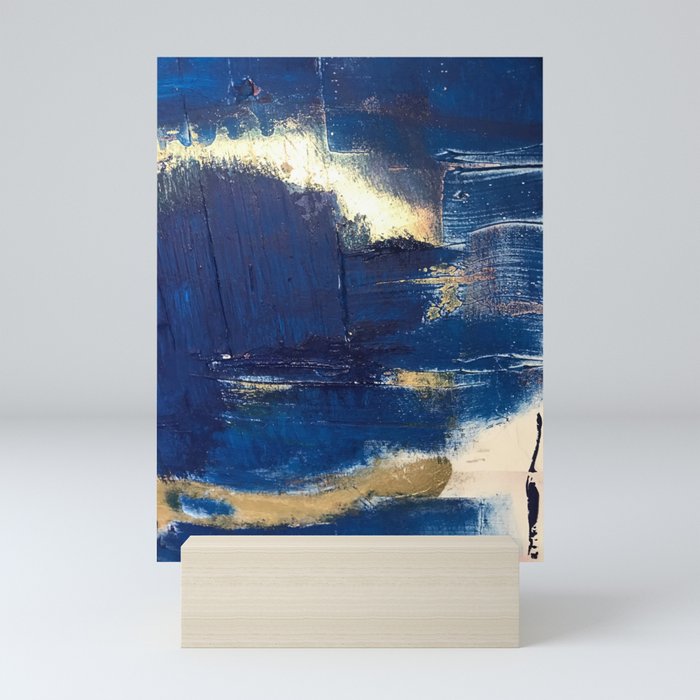 Halo [2]: a minimal, abstract mixed-media piece in blue and gold by Alyssa Hamilton Art Mini Art Print