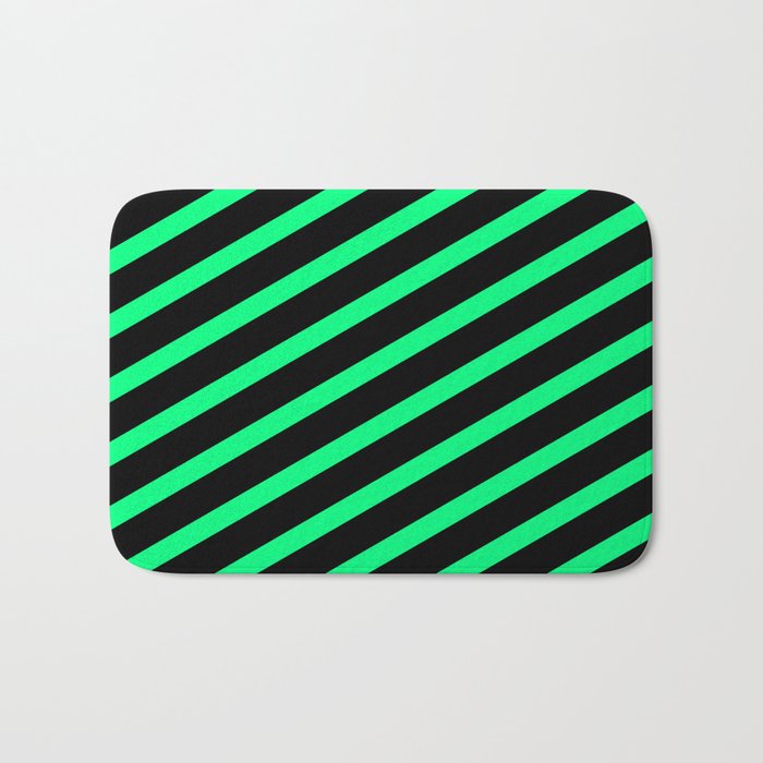 Black and Green Colored Lined/Striped Pattern Bath Mat