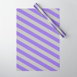 [ Thumbnail: Purple and Grey Colored Lined Pattern Wrapping Paper ]