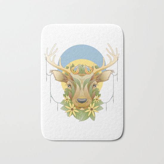 Deer in Flowers Bath Mat