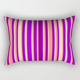 [ Thumbnail: Tan, Dark Violet, Purple, and Salmon Colored Striped Pattern Rectangular Pillow ]