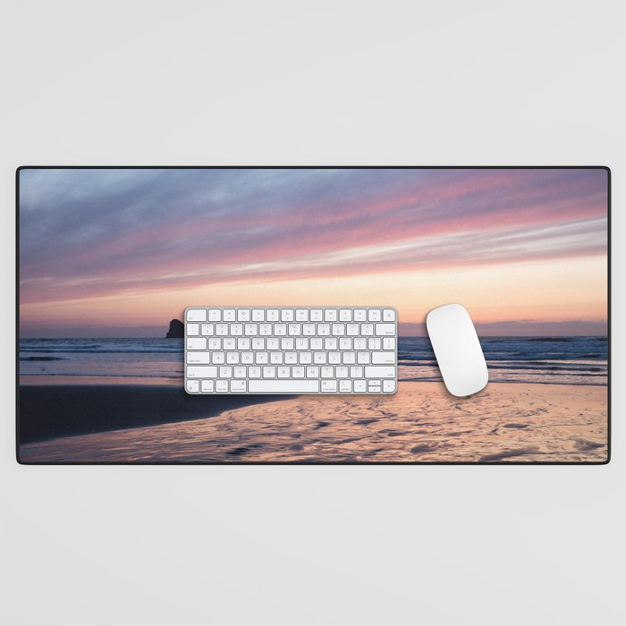 Lingering Glow Pacific Coast Beach Sunset Desk Mat