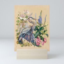 Blue Heron Floral Mini Art Print