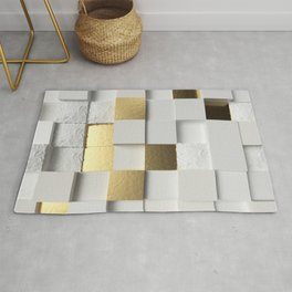 Elegant Cube wall 3D art- white and gold Area & Throw Rug