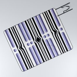 Lavender and Black Onyx Accordion (Stripes, Black, White, Purple. Lavender, and Gray) Picnic Blanket