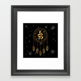 Dreamcatcher Zodiac symbols astrology horoscope signs with mystic snake in gold Framed Art Print
