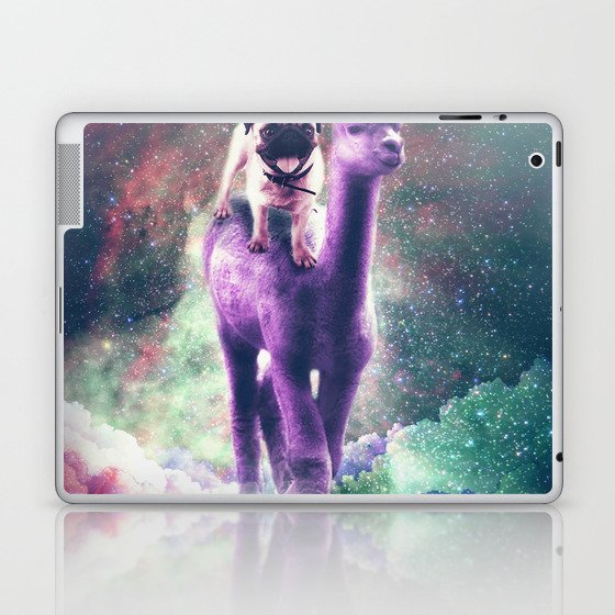 Funny Space Pug Riding On Alpaca Unicorn Laptop & iPad Skin