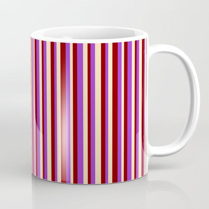 Maroon, Dark Orchid, and Beige Colored Striped/Lined Pattern Coffee Mug