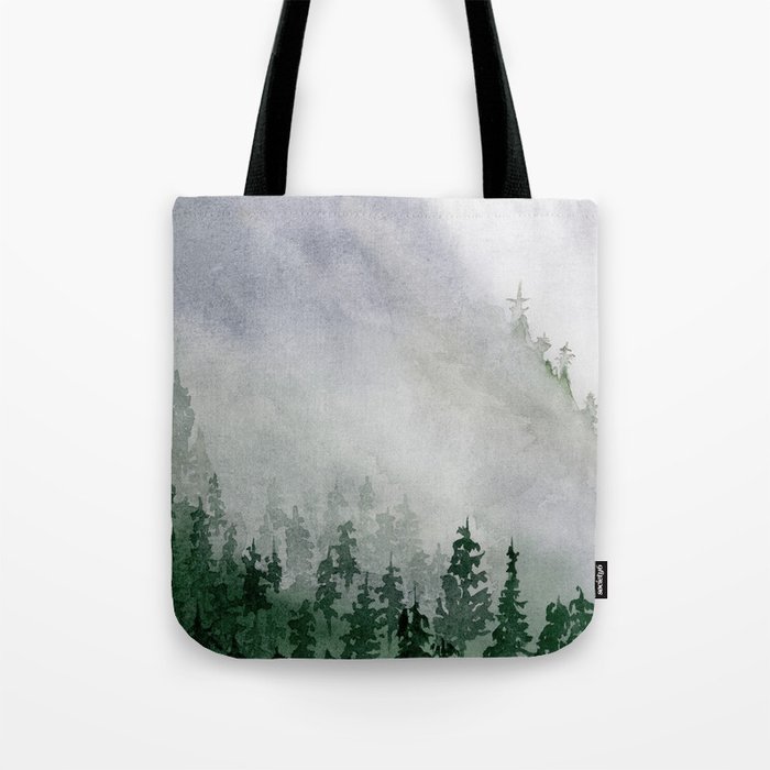 Misty, foggy, morning trees Tote Bag