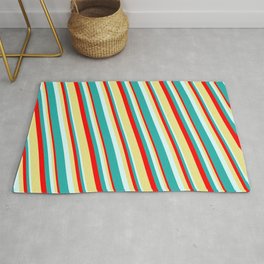 [ Thumbnail: Red, Tan, Light Cyan, and Light Sea Green Colored Lined/Striped Pattern Rug ]