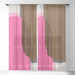 Mid-Century Modern Arches in Chocolate and Pink Sheer Curtain