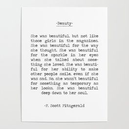 She was beautiful F. Scott Fizgerald typographical quote art print Poster