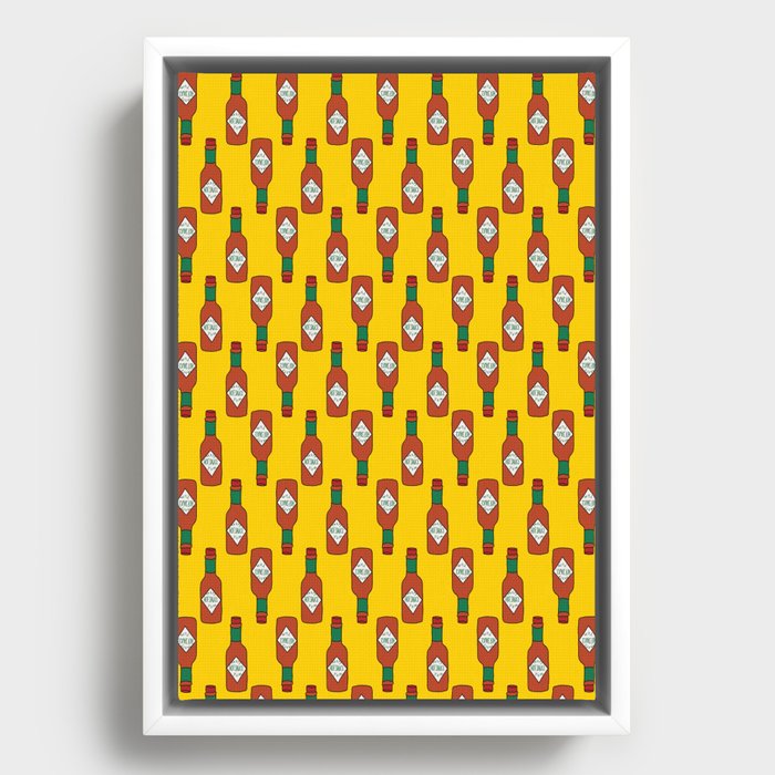 Hot Sauce Lover Pattern - Foodie Gift Yellow Red Green Orange Framed Canvas