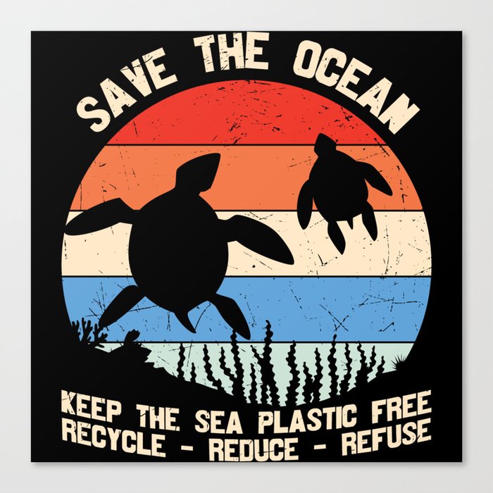 Save The Ocean Vintage Turtle Canvas Print