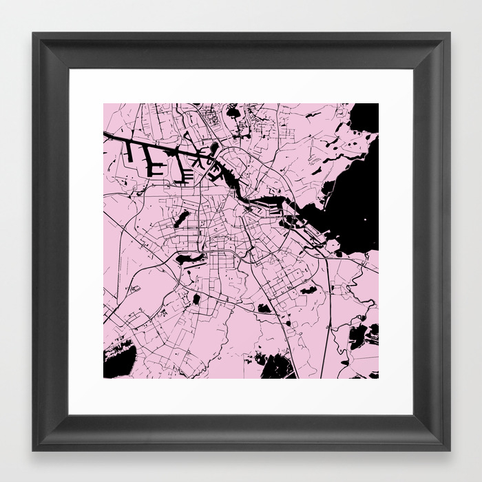 Amsterdam Pink On Black Street Map Framed Art Print By Mapmaker