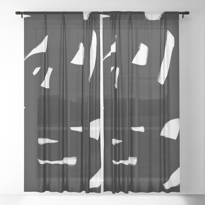Black White Minimalist Ink Tribal Mid Century Pattern Dark Painting Pattern Sheer Curtain By Enshape