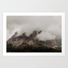 Mountain peaks with clouds - Dolomites landscape Italy Alps Europe l Nature travel photo print Art Print