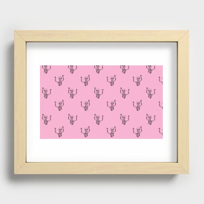 Skeleton pattern - Pink and black Recessed Framed Print