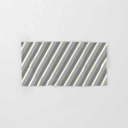 [ Thumbnail: Gray, Beige & Dark Grey Colored Lined/Striped Pattern Hand & Bath Towel ]