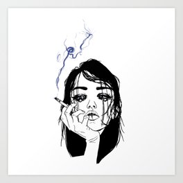 Self Medicate Art Print | Sadgirl, Woman, Angst, Sadwoman, Sad, Aesthetic, Smoking, Drawing, Selfmedicate, Smoke 