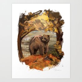 Bear: Fall Art Print | Autumn, Child, Bear, Illustration, Digital, Fall, Impressionism, Painting 