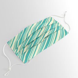 [ Thumbnail: Light Yellow and Light Sea Green Colored Lines Pattern Face Mask ]