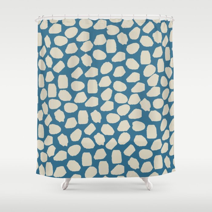 Ink Spot Pattern in Boho Blue and Beige Shower Curtain