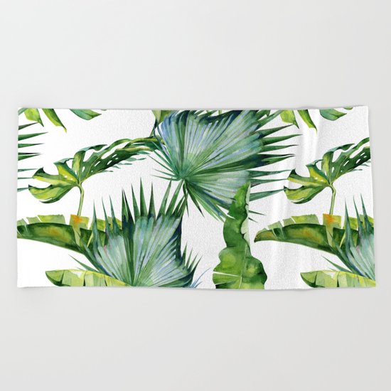 Tropical Island Plants on White Beach Towel