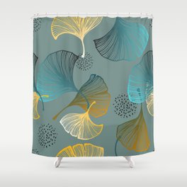 Luxury gold Ginkgo on blue background illustration pattern. Shower Curtain