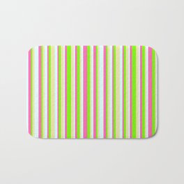 [ Thumbnail: Green, Pale Goldenrod, Light Cyan, and Hot Pink Colored Lined/Striped Pattern Bath Mat ]