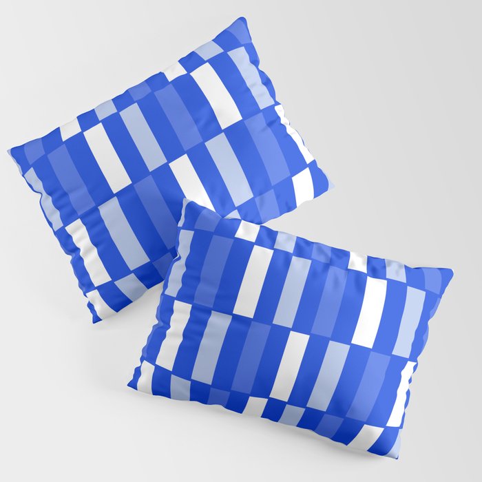 Long Blocks Geometric Check Pattern Royal Blue, Light Blue, White Pillow Sham