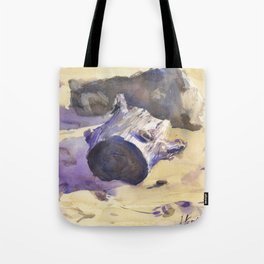 The tree stump on the sand Tote Bag