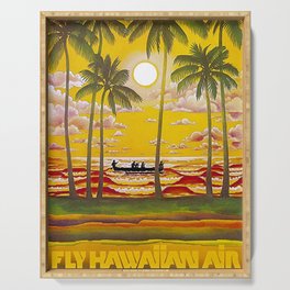Surf Hawaii, Outrigger, Fly Hawaiian Air Vintage Travel Poster Serving Tray