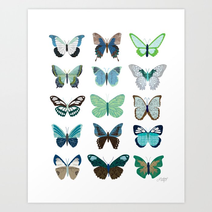 Green and Blue Butterflies Art Print