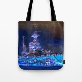 Charles William Wyllie "Princess Royal in dry dock after the Jutland battle" Tote Bag