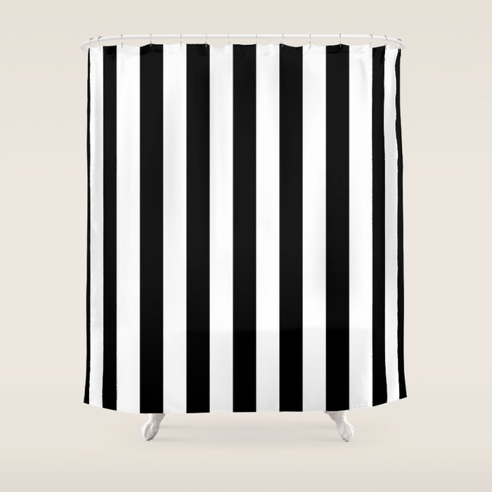 Solid Black and White Wide Vertical Cabana Tent Stripe Shower Curtain