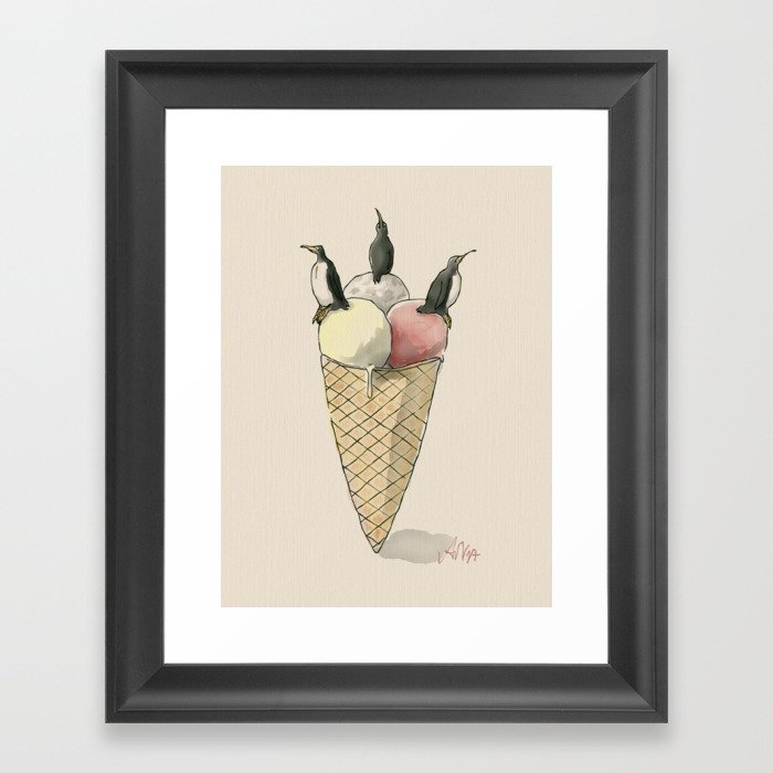 Penguin Ice-Cream Trinity Framed Art Print