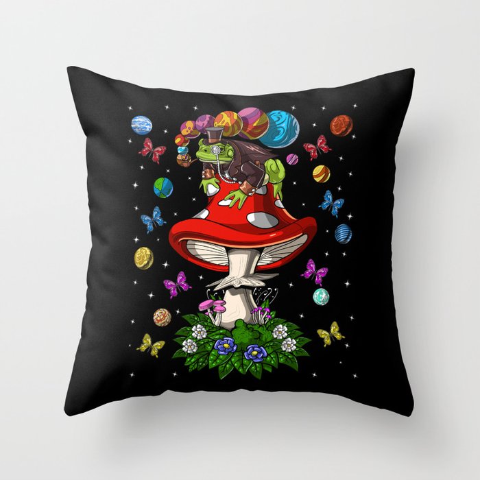 Psychedelic Mushroom Frog Throw Pillow