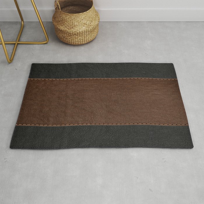 Image of a Brown & Black Stitched Leather Image Rug