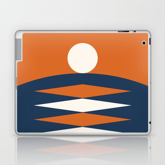 Abstract Geometric Sunrise 22 in Navy Blue Orange Laptop & iPad Skin