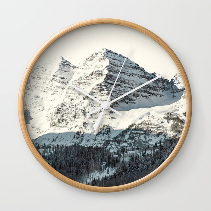 Maroon Bells Mountains in Black and White Wall Clock