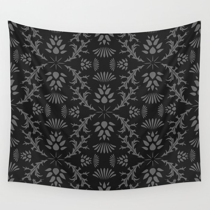 Thistles on Black Wall Tapestry