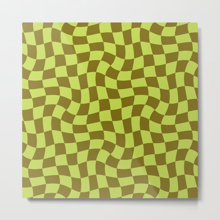 Warped Checkerboard (Lime Green & Brown) Metal Print