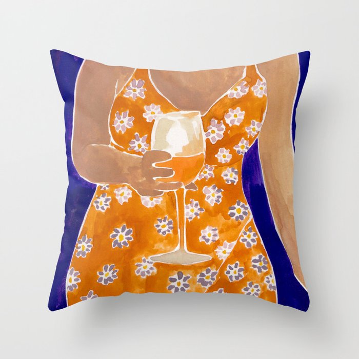 Lady on Blue Throw Pillow