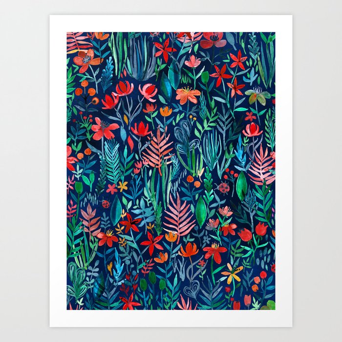 Tropical Ink - a watercolor garden Art Print