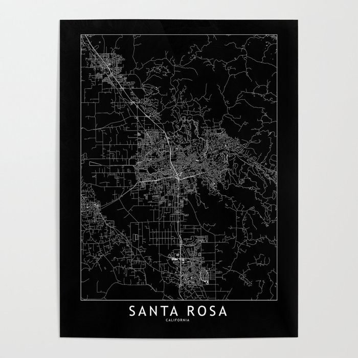 Santa Rosa Black Map Poster