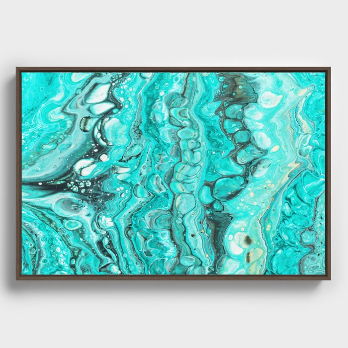 Teal Turquoise Marbled Granite Framed Canvas