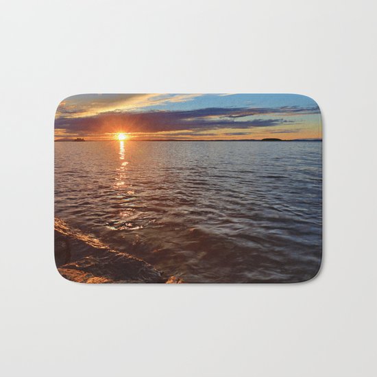 Sunset over the lake Bath Mat