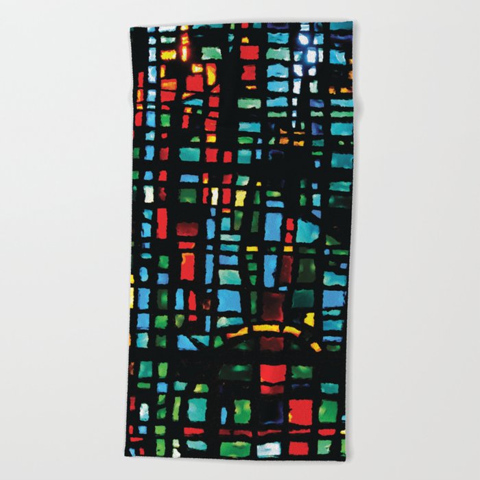 Stained Glass Colorful Multi Color Glass Design Beach Towel By Madzakka